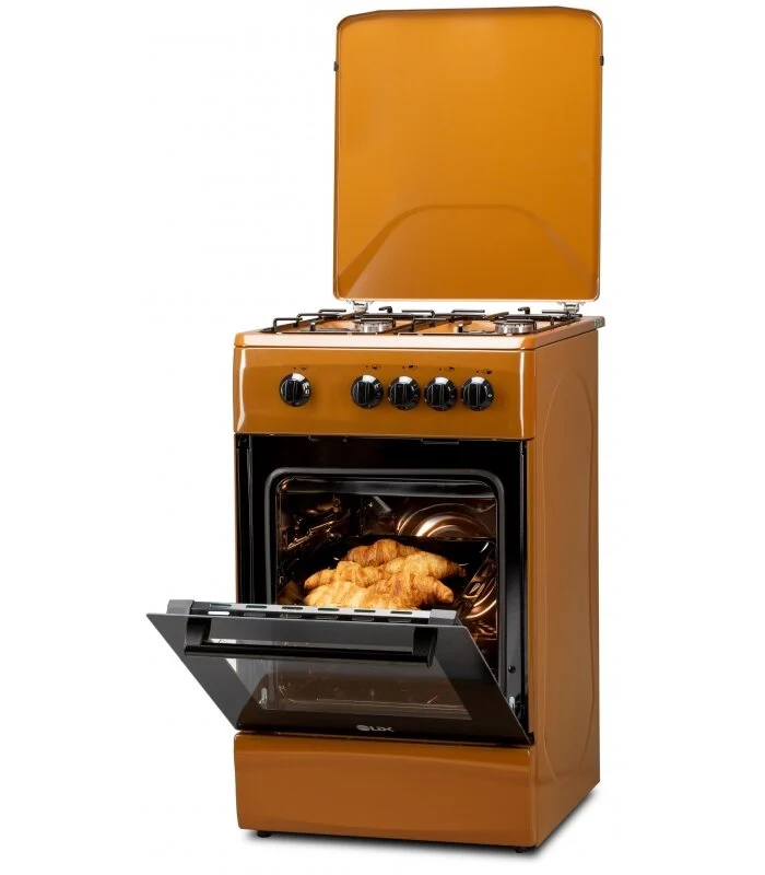 Aragaz LDK 5060 LIGHT BROWN RMV, Gaz, 4 arzatoare, Capac metalic, Siguranta, 50x60 cm, Maro deschis [1]