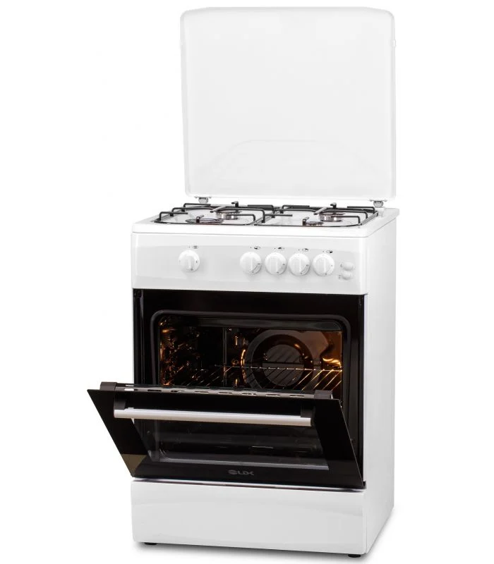Aragazuri si plite - Aragaz LDK 6060 GRAI WH RMV, 4 Arzatoare, Siguranta, Grill, Rotisor, Iluminare, Capac metalic, 60 x 60 cm, Alb