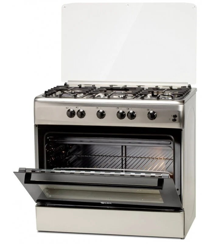 Aragazuri si plite - Aragaz LDK 6090 GRAI IX RMV, Gratare plita din fonta, 5 arzatoare, Aprindere electrica, Grill, Rotisor, 90 cm, Inox