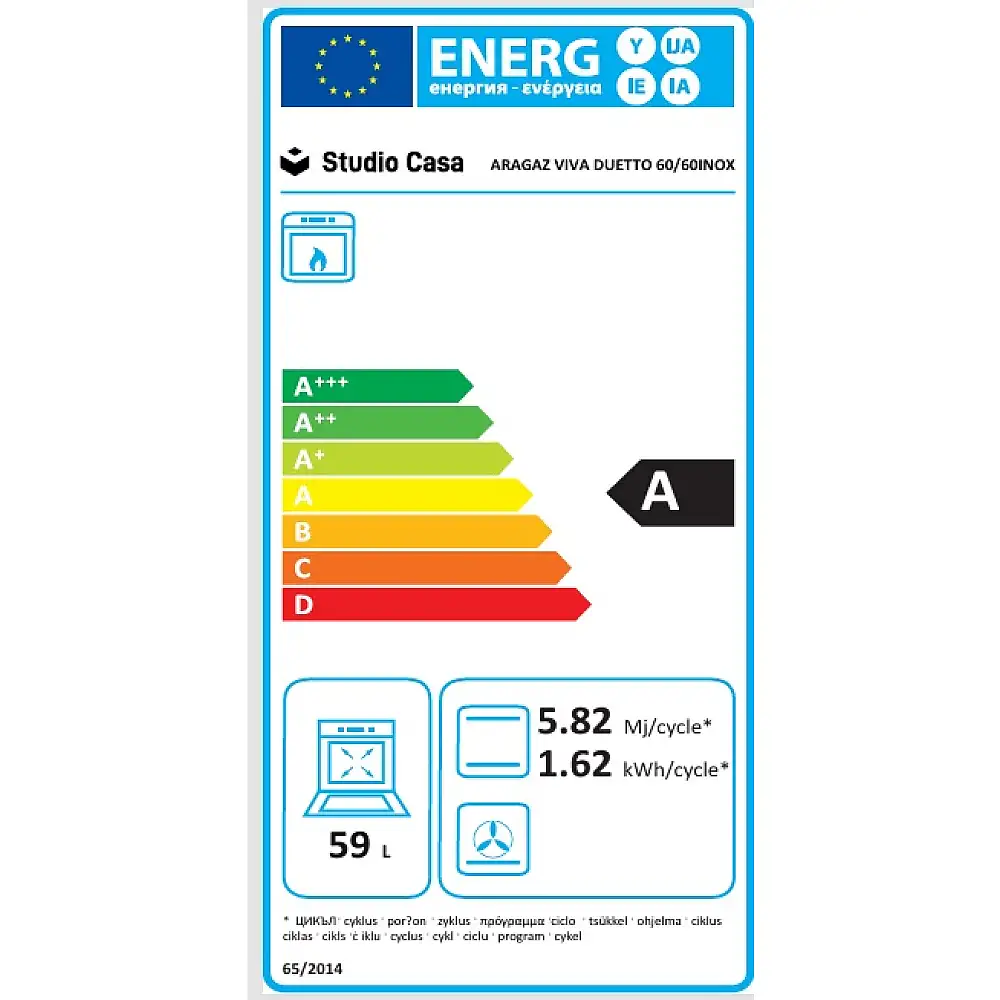 Aragaz mixt 4 arzatoare gaz, 2 cuptoare: Cuptor electric + Cuptor gaz, 60x60cm, Studio Casa VIVA DUETTO 60/60 INOX cm, Aprindere electrica, Inox/ Sticla neagra [1]