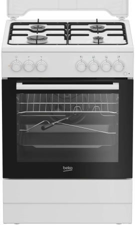Marelvi - Aragaz mixt Beko, 4 arzatoare cu eficienta ridicata, aprindere electrica, grill electric, cuptor electric, 4 functii, rotisor, iluminare cuptor, timer mecanic, Clasa A, Alb