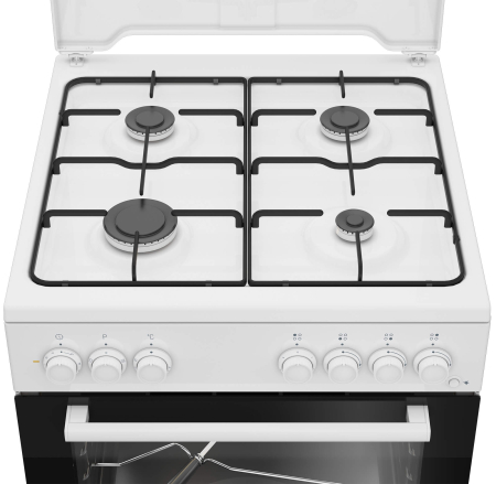 Aragaz mixt Beko, 4 arzatoare cu eficienta ridicata, aprindere electrica, grill electric, cuptor electric, 4 functii, rotisor, iluminare cuptor, timer mecanic, Clasa A, Alb [3]