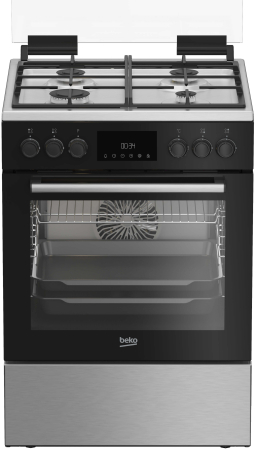 Marelvi - Aragaz mixt Beko, 4 arzatoare cu eficienta ridicata, gratare fonta, autocuratare catalitica, aprindere electrica, LED display Good+, cuptor electric, 8 functii, grill electric, gatire 3D, iluminare cu