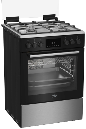 Aragaz mixt Beko, 4 arzatoare cu eficienta ridicata, gratare fonta, autocuratare catalitica, aprindere electrica, LED display Good+, cuptor electric, 8 functii, grill electric, gatire 3D, iluminare cu [1]