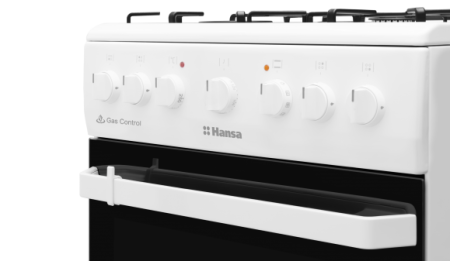 Aragaz mixt Hansa, cuptor electric, 50 cm, 4 arzatoare, programator, 8 functii, grill, ventilator, aprindere electrica, siguranta, capac email, sertar depozitare, 62 L, clasa A, alb [2]