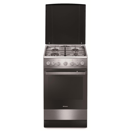 Marelvi - Aragaz mixt Hansa, cuptor electric, 50 cm, 4 arzatoare, programator, 8 functii, grill, ventilator, aprindere electrica, siguranta, capac email, sertar depozitare, 62 L, clasa A, inox