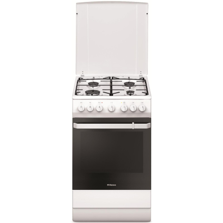 Marelvi - Aragaz mixt Hansa, cuptor electric, 50 cm, 4 arzatoare, programator, 8 functii, grill, ventilator, aprindere electrica, siguranta, capac email, sertar depozitare, 62 L, clasa A, alb