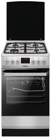Aragaz mixt Hansa, cuptor electric, 50 cm, 4 arzatoare, usa 3 straturi, autocuratare catalitica, display LED rosu, 8 functii, grill, ventilator, rotisor, aprindere electrica, siguranta, capac metalic, [1]