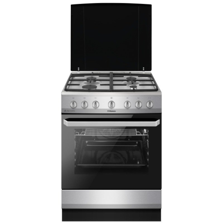 Aragaz mixt Hansa, cuptor electric, 60 cm, 4 arzatoare, steam cleaning, programator, 8 functii, grill, ventilator, aprindere electrica, siguranta, sertar depozitare, cu capac metalic, 62 L, clasa A, i [1]