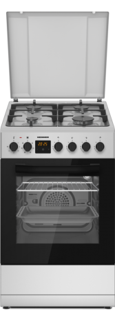 Aragazuri si plite - Aragaz mixt Heinner HFSC-S65MIXFD-SL, 50x50 cm, 4 Arzătoare, Cuptor electric, Clasa A, Grill, Ventilație, Timer Digital, Suport Fontă, Argintiu