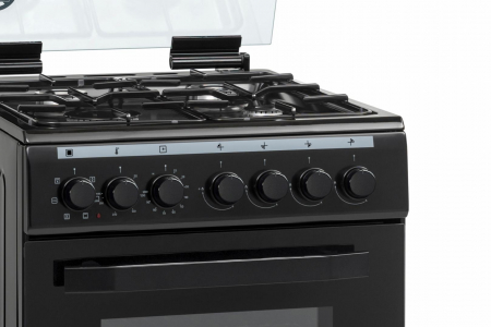 Aragaz Mixt Heinner HFSC-V60LITGC-BK, 50x60cm, 4 arzatoare, Aprindere electrica plita, Cuptor electric, 6 functii, Culoare Negru + Butelie GPL 26 L [1]