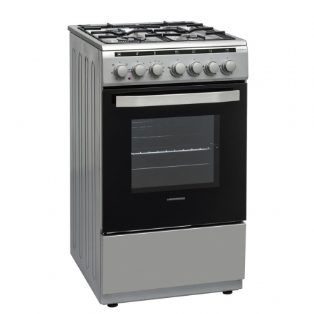Aragaz mixt Heinner HFSC-V60LITGC-SL, 4 arzatoare gaz, Dispozitiv de siguranta plita, Aprindere electrica, GPL + GAZ, Cuptor electric, Timer, Grill, Clasa A, 50 cm, Argintiu [1]