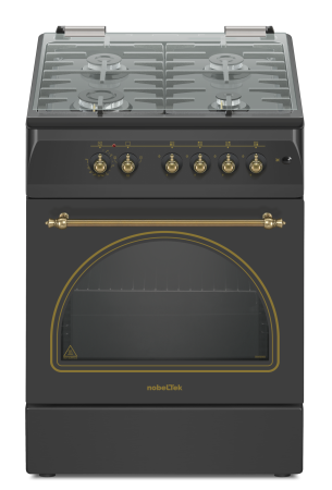 Aragazuri si plite - Aragaz mixt Nobeltek NLT 6604RNM/FE1, plita gaz, cuptor electric, 4 arzatoare, Aprindere electrica, Negru