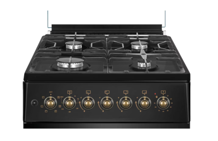 Aragaz mixt rustic cu 4 arzatoare gaz, Cuptor electric, 57x57cm, Alma Retro, Diuze GPL, Negru, Rotisor, Ventilator, Aprindere electrica [1]