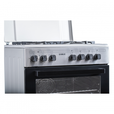 Aragaz Mixt Samus SM662AENS1, 4 Arzătoare Gaz, Arzător WOK, Cuptor Electric 56L, 7 Funcții, Grill, Timer, Inox [7]
