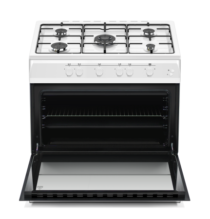 Aragaz Nobeltek, 60x90cm, plita gaz cu 5 ochiuri(arzator mare triplu), cuptor gaz (102l), aprindere electrica, grill, iluminare cuptor, echipat cu diuze GN, diuze GPL de schimb, alb [1]