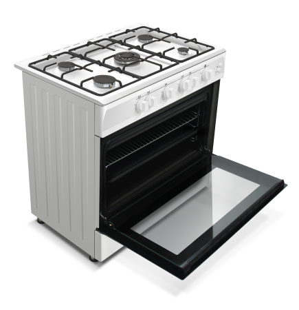 Aragaz Nobeltek, 60x90cm, plita gaz cu 5 ochiuri(arzator mare triplu), cuptor gaz (102l), aprindere electrica, grill, iluminare cuptor, echipat cu diuze GN, diuze GPL de schimb, alb [2]