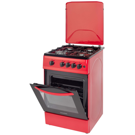Aragaz NobelTek NLT 5602R/G1, Gaz, 4 arzatoare, Dispozitiv siguranta plita si cuptor, Aprindere electrica, 50 x 60 cm, Rosu [2]