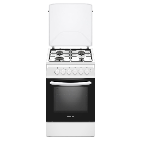 Aragaz mixt ( gaz si electric ) - Aragaz Nobeltek NLT 5604A/E1, plita gaz si cuptor electric, ventilator, aprindere electrica plita, siguranta plita, iluminare cuptor, echipat cu diuze GN, diuze GPL de schimb, capac tabla, Alb