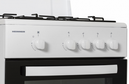 Aragaz pe gaz Heinner HFSC-SME50WH, 50X50 cm, 4 arzatoare, suport email, capac metalic, dispozitiv de siguranta plita si cuptor, usa cuptor cu geam dublu, duze GPL incluse, tava si gratar cromat, ALB [2]