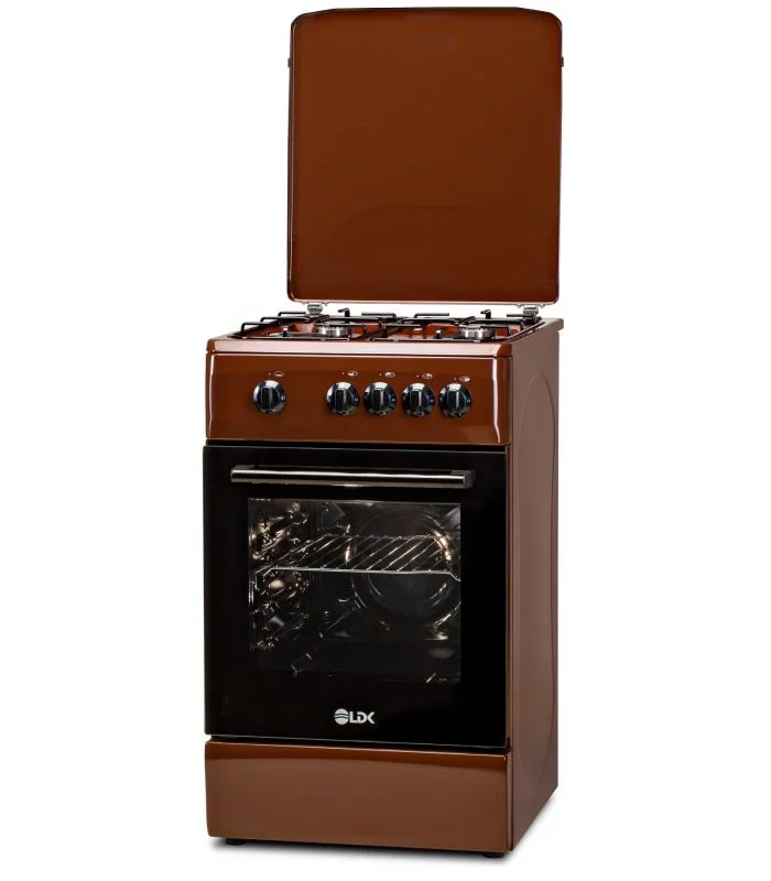 Aragaz pe Gaz LDK 5060 BR RMV, 4 Arzătoare, Cuptor Gaz 46L, Siguranță Plită și Cuptor, Capac Metalic, Grătare Emailate, Duze GPL Incluse, 50 x 60 cm, Maro [1]