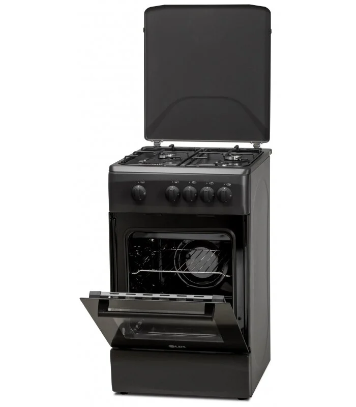 Aragazuri si plite - Aragaz pe Gaz LDK 5060 MAT Black RMV, 4 Arzătoare, Cuptor Gaz 46L, Siguranță Plită și Cuptor, Capac Metalic, Grătare Emailate, Duze GPL Incluse, 50 x 60 cm, Negru Mat, 4 Ani Garanție