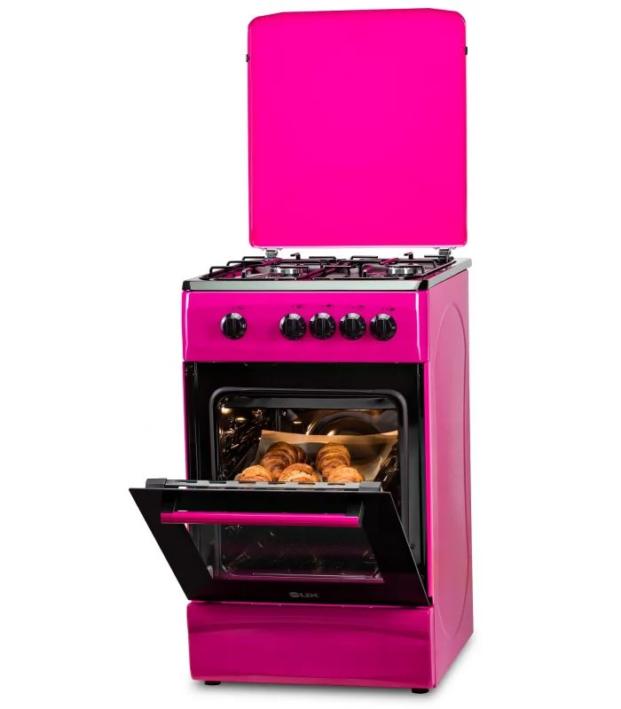 Aragazuri si plite - Aragaz pe Gaz LDK 5060 PURPLE RMV, 4 Arzătoare, Cuptor Gaz 46L, Siguranță Plită și Cuptor, Capac Metalic, Grătare Emailate, Duze GPL Incluse, 50 x 60 cm, Roz, 4 Ani Garanție