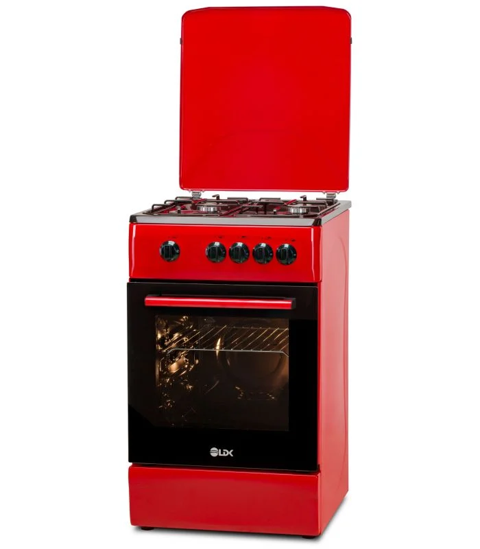 Aragaz pe Gaz LDK 5060 Red RMV, 4 Arzătoare, Cuptor Gaz 46L, Siguranță Plită și Cuptor, Capac Metalic, Grătare Emailate, Duze GPL Incluse, 50 x 60 cm, Roșu, 4 Ani Garanție [1]
