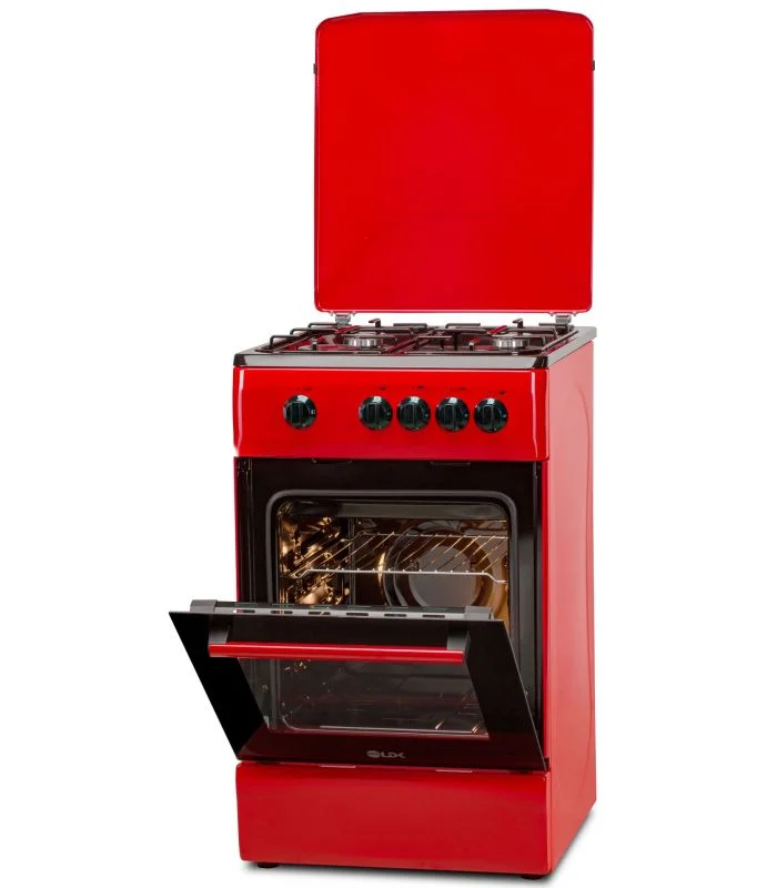Aragazuri si plite - Aragaz pe Gaz LDK 5060 Red RMV, 4 Arzătoare, Cuptor Gaz 46L, Siguranță Plită și Cuptor, Capac Metalic, Grătare Emailate, Duze GPL Incluse, 50 x 60 cm, Roșu, 4 Ani Garanție
