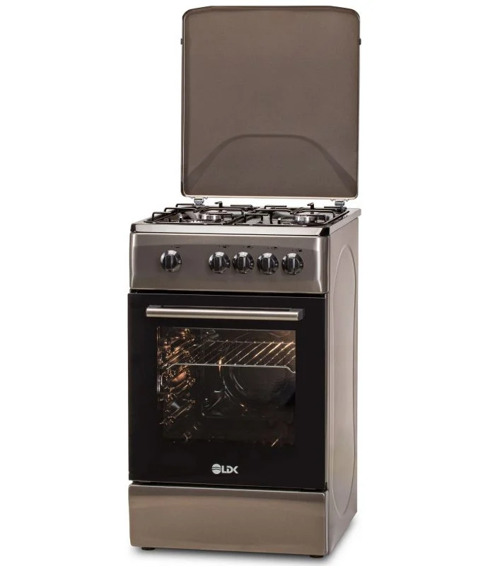 Aragaz pe Gaz LDK 5060 Shiny Grey RMV, 4 Arzătoare, Cuptor Gaz 46L, Siguranță Plită și Cuptor, Capac Metalic, Duze GPL Incluse, 50 x 60 cm, Gri Metal, 4 Ani Garanție [1]