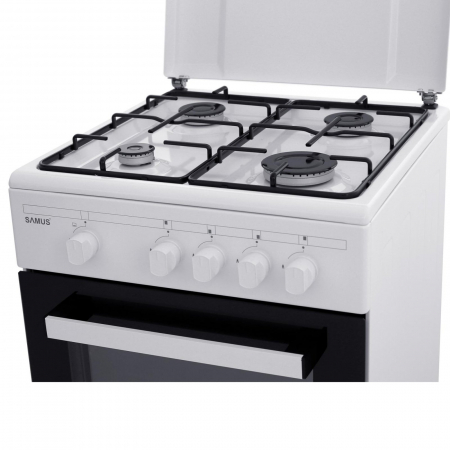 Pachet Aragaz pe gaz Samus SM450ABS, Plită cu 4 arzătoare, cuptor 49L, dublu geam, siguranță gaz + Butelie GPL 26 L, Ceas Regulator, Furtun 2m și 2 Coliere [6]