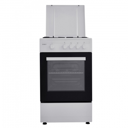 Pachet Aragaz pe gaz Samus SM450ABS, Plită cu 4 arzătoare, cuptor 49L, dublu geam, siguranță gaz + Butelie GPL 26 L, Ceas Regulator, Furtun 2m și 2 Coliere [1]