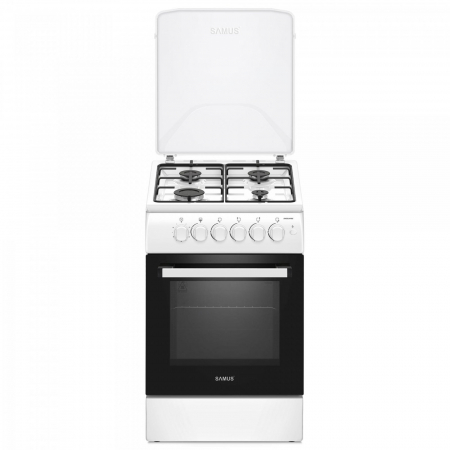 Pachet - Aragaz pe gaz Samus SM561APBS, 4 arzatoare, cuptor pe gaz, aprindere electrica plita, dispozitiv siguranta plita si cuptor, geam dublu la cuptor, timer mecanic, capac metalic + Butelie GPL 26 [1]