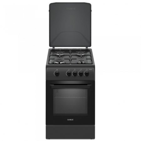 Pachet - Aragaz pe gaz Samus SM561BBS, 4 arzatoare, cuptor pe gaz, geam dublu la cuptor, Antracit + Butelie GPL 26L, Ceas Regulator, Furtun și 2 Coliere [1]