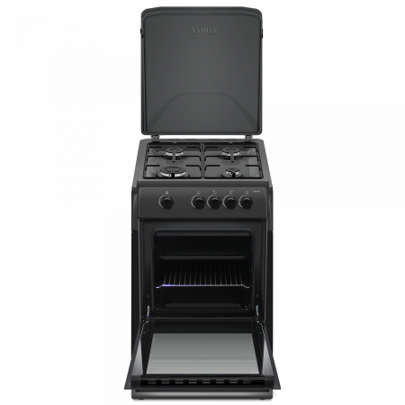 Pachet - Aragaz pe gaz Samus SM561BBS, 4 arzatoare, cuptor pe gaz, geam dublu la cuptor, Antracit + Butelie GPL 26L, Ceas Regulator, Furtun și 2 Coliere [2]