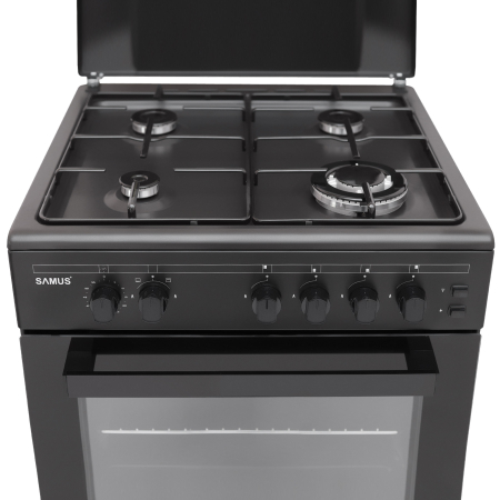 Aragaz pe gaz Samus SM667APGS Antracit, 4 arzatoare, 1 arzator Wok, aprindere electrica, grill, timer, lumina interioara, Antracit [3]