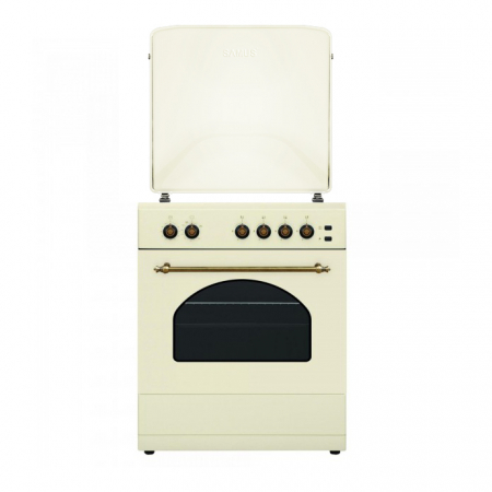 Aragaz pe gaz ( GPL ) - Aragaz pe gaz Samus SR660S4C, 1 arzator Wok, cuptor pe gaz 55 litri, aprindere electrica plita si cuptor, dispozitiv siguranta plita si cuptor, design rustic, timer mecanic, lumina la cuptor, Crem