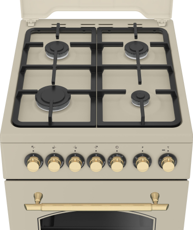 Aragaz rustic mixt Beko, 4 arzatoare cu eficienta ridicata, gratare din fonta, aprindere electrica, Booster, grill electric, cuptor electric, 6 functii de gatire, rotisor, iluminare cuptor, timer meca [3]