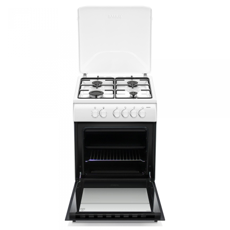 Aragaz Samus, 4 arzatoare pe gaz, 60 x 60 cm, Timer, Diuze GPL separat, Cuptor pe gaz, Alb [1]