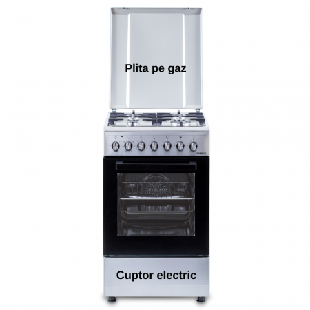Pachet - Aragaz Samus SM562AENS1 – 4 arzătoare pe gaz, cuptor electric 56L, aprindere electrică, timer, inox, design modern + Butelie GPL 26L, Ceas Regulator, Furtun 2m și 2 Coliere [1]