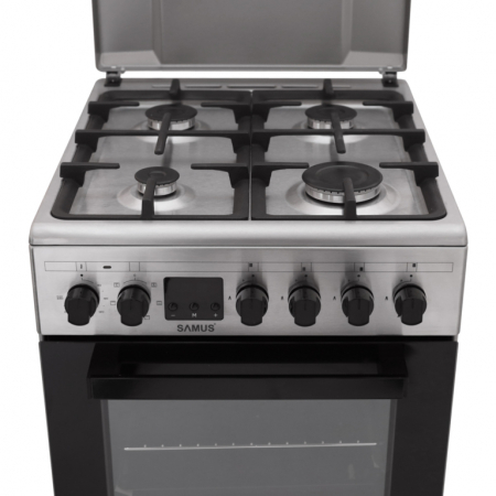 Aragaz Samus SM563AENS, 4 arzatoare pe gaz, cuptor electric, 7 functii, grill, timer digital, Argintiu [3]