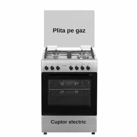 Aragazuri si plite - Aragaz Samus SM662AENS, 4 arzatoare pe gaz, cuptor electric, 7 functii, grill, ventilator, timer mecanic