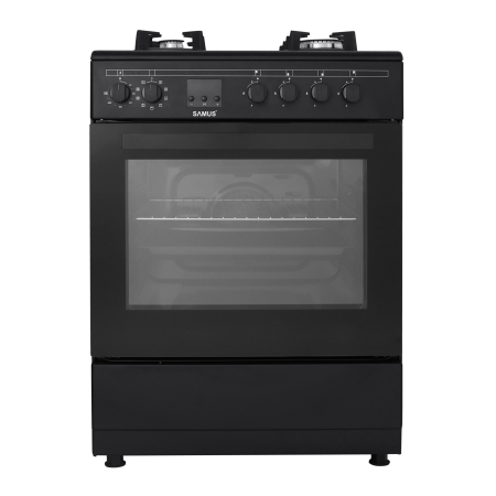 Aragaz electric / gaz Samus SM665AENS, 4 arzatoare pe gaz, cuptor electric, 10 functii, convectie 3D, latime 60 cm, aprindere electrica plita, timer digital, suprafata plita din sticla securizata [1]