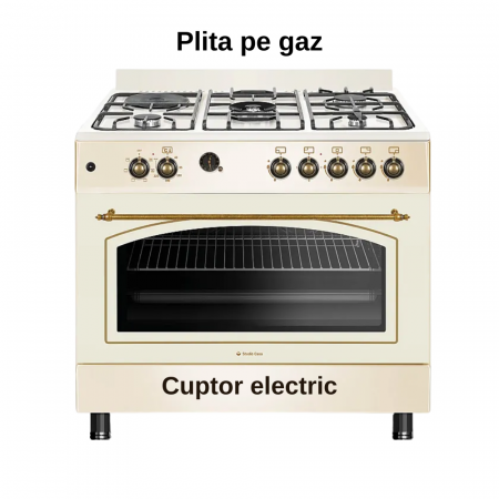 Aragaz mixt ( gaz si electric ) - Aragaz Studio Casa, FE90/60 El Avena Rustic, 90 cm, Cuptor electric, 4 arzatoare gaz, din care unul Wok + 1 ochi electric, Rotisor, Grill, electric