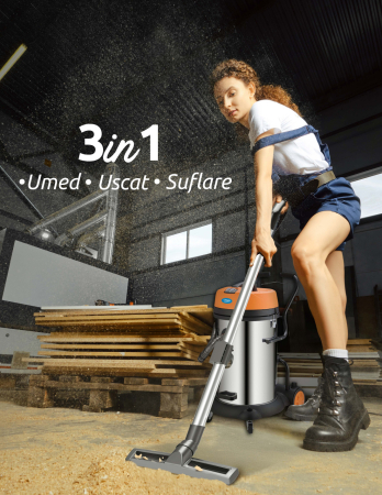 Aspirator Multifunctional Limpio LWD-60X Umed-Uscat, 60L, 2400W, 2 Motoare, 21 kPa, cu Sac, Suflare, Inox [4]