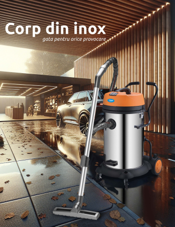 Aspirator Multifunctional Limpio LWD-60X Umed-Uscat, 60L, 2400W, 2 Motoare, 21 kPa, cu Sac, Suflare, Inox [5]