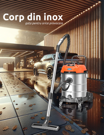 Aspirator Multifunctional Limpio LWD-60X2 Umed-Uscat, 60L, 2400W, 2 Motoare, 21 kPa, cu Sac, Suflare, Inox [3]