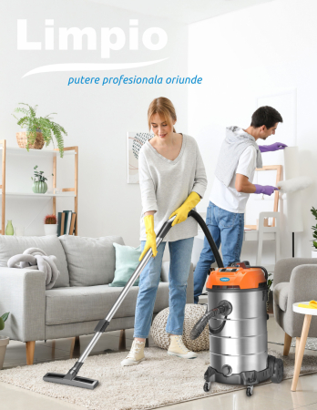 Aspirator Multifunctional Limpio LWD-80X2 Umed-Uscat, 80L, 2400W, 2 Motoare, 21 kPa, cu Sac, Suflare, Inox [2]