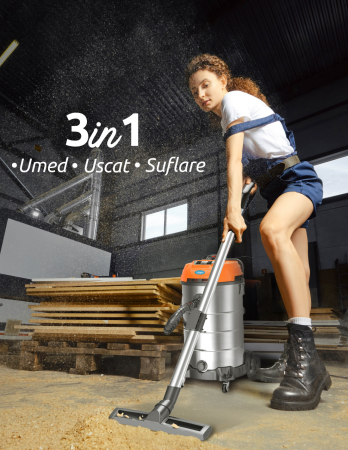 Aspirator Multifunctional Limpio LWD-80X2 Umed-Uscat, 80L, 2400W, 2 Motoare, 21 kPa, cu Sac, Suflare, Inox [1]