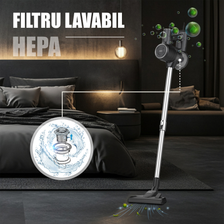 Aspirator vertical 2 in 1 Samus Sticky 60 Eco Gray 600W 16kPa Cyclonic Filtru HEPA Gri [7]